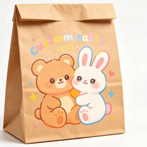Adorable Cartoon Wildlife Kraft Shopping Bag Die Cut Handle Spot UV Print Snack Stationery Handmade Carry Bag