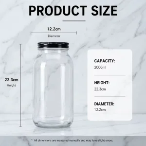 Airtight 2L Wide Mouth Glass Mason Jar with Rust Free Screw Cap Bulk Packaging Storage Jar
