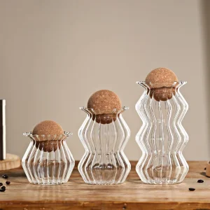 Airtight Glass Storage Jars with Cork Stoppers High Borosilicate Glass Container for Coffee Beans Tea Spices Grains