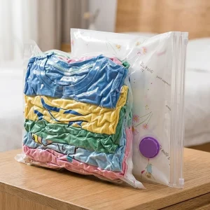 Airtight Space Saving PE Vacuum Packaging Zip Lock T Shirt Bag with Double Seal and Valve for Clothes Storage