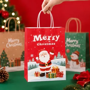 Allwin Packfactory Custom Printed Eco Friendly Kraft Paper Bags With Ribbon Handle for Christmas Party Favor Gift Bags