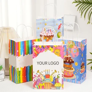 Allwin Packfactory High End Kraft Paper Bag Happy Birthday New Blessing Holiday Craft Gift Bag for Birthday Parties