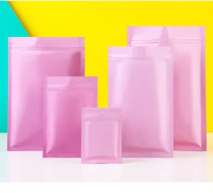 Aluminum Foil Ziplock Food Package Small Smell Proof PE Plastic Bag with Matt Finish Pink for Sushi and Pet Food