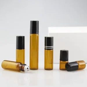 Amber 1ml 2ml 3ml 5ml Perfume Essential Oil Glass Roll on Bottle with Aluminum Plastic Cap and Steel Glass Roller Ball