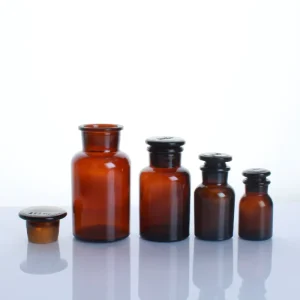 Amber Glass Chemical Bottle Clear Apothecary Jars Glass Reagent Bottle With Glass Lid