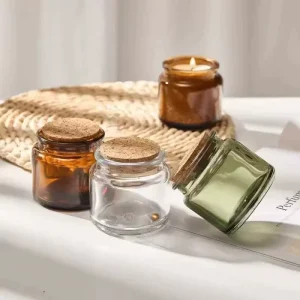 Amber Green Clear Glass Candle Jar with Natural Cork Stopper 100ml 200ml Empty Soy Wax Container Handcrafted
