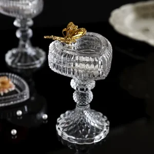 American Light Luxury European Style Glass Candy Jar Jewelry Storage Jar Gold Butterfly Design Tall Dish with Lid China