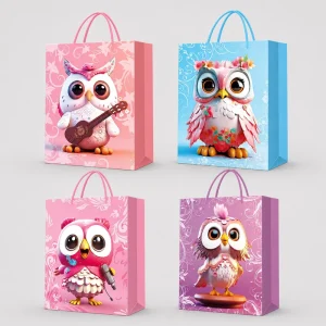 Animal Themed Custom Logo Thick White Card Paper Bags with Handles Eco Friendly Reusable Holiday Gift and Product Packaging Bags