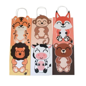 Animals Pattern Kraft Paperboard Goodie Candy Treat Bags Jungle Theme Kids Party Gift Paper Bag