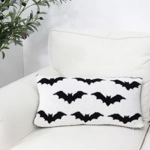 Annual Contract Cozy Tufted Polyester Black Bat Pattern Home Sofa Decorative Pillow case Cushion Cover for Halloween Holiday