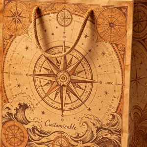 Antique Astrology Nautical Chart Kraft Shopping Bag Die Cut Handle Spot UV Print Vintage Collectible Handmade Carry Bag
