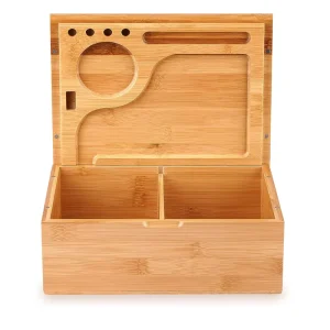 Antique Style Wooden Keepsake Box Hinged Lid Natural Bamboo Decorative Storage Box Large Engraved Tray Art for Home Storage