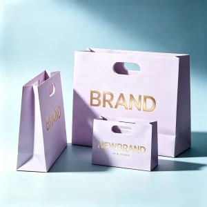Art Paper Die Cut Kraft Paper Bag Christmas Flap Die Cut Handle Gift Bag Black Biodegradable Boutique Shopping Paper Bag