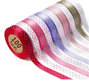 Assorted Polka Dot Satin Ribbons Variety Pack for Crafts Valentines Gift Wrapping Hair Bows Paper Crafts