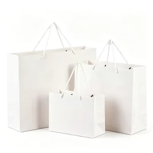Assorted Sizes Plain White Paper Shopping Bags White Rope Handles Blank Eco Paper Tote for Boutique Clothing Cosmetic