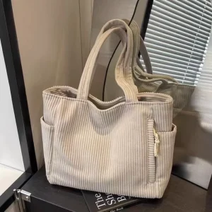 Autumn Simple Solid Color Corduroy Shoulder Bags for Women High Capacity Ladies Casual Tote Portable Female Shopping Bag Handbag