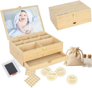 Baby Keepsake Box with 5 Additional Memory Items Bamboo Memory Box for Baby Girls and Boys