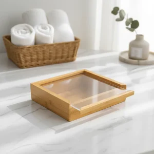 Bamboo Box with Lid Pull-Out Storage for Organizing Kitchen Living Room Office Bathroom Countertops