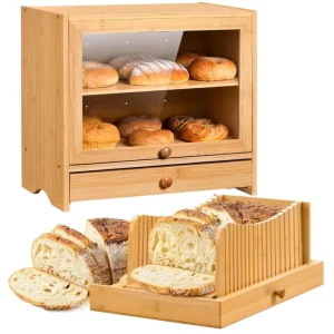 Bamboo Bread Box All Season Safe Kitchen Table Storage Rectangle Food Container