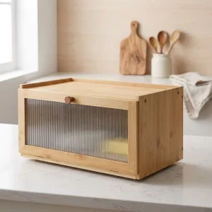 Bamboo Bread Box Bread Storage and Organizer for Kitchen Counter Top Kitchen Corner Bread Boxes