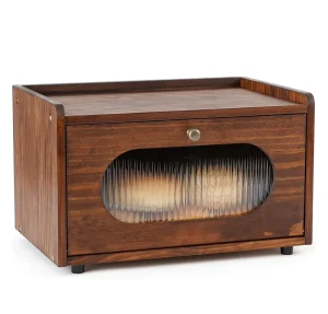 Bamboo Bread Box for Kitchen Countertop Storage Holder Container Modern Rustic 2 Compartments Foldable High Capacity Fresh Bread