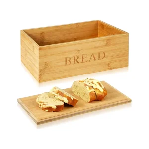 Bamboo Bread Storage Bin Container Large Capacity Food Storage Box Bread Holder for Kitchen Counter
