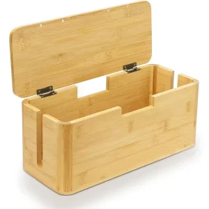 Bamboo Cable Management Box Desktop Storage Cord Holder for Office Home Shoobam Factory