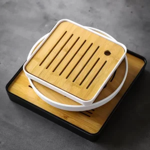 Bamboo Chinese Gongfu Tea Tray Box with Water Storage Drainage Serving Wood Marble Holder Table Board Ceremony Tools