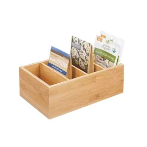 Bamboo Coffee Storage Organizer Box Wooden Tea Bag Spice Holder Box for Kitchen Bath Office