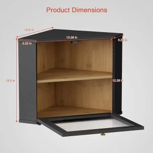 Bamboo Corner Bread Box for Kitchen Countertop Black Bread Storage Container for Homemade Bread Two Layer Breadbox