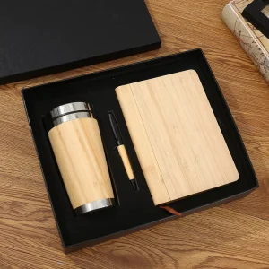 Bamboo Covered Thermos and Durable Vacuum Hot Water Bottle Gift Box Set