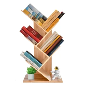 Bamboo Desk Organizer Rack Tree Book Stand 4 Tier Modern Multifunctional Shelf