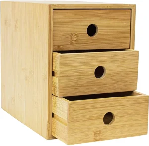 Bamboo Desktop Organizer 3 Tier Wooden Drawers Organizer Tabletop Storage Organization Box