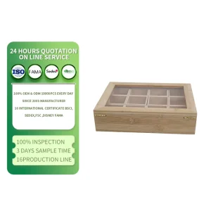 Bamboo Divided Storage Box with Transparent Window Lid Multi Compartment Wooden Tea Bag Organizer Box Custom Logo