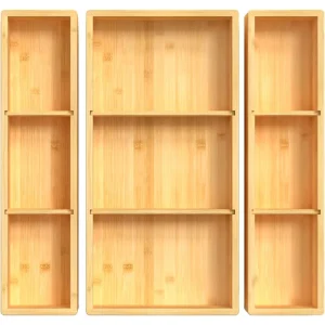 Bamboo Drawer Organizer Set Adjustable 3 Individual Wood Storage Box for Bathroom Kitchen Silverware Make up Tea Bag