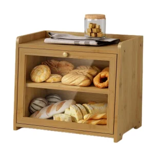 Bamboo Eco Friendly Bread Box for Kitchen Countertop Customizable Size & Logo Wooden Kitchen Counter Organizer Storage for Bread