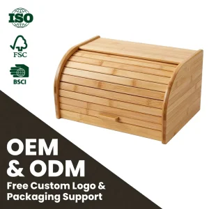 Bamboo Eco Friendly Multifunctional Bread Box Roll Top Large Capacity Natural Bread Bin Kitchen Countertop Dustproof Storage