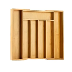 Bamboo Expandable Drawer Organizer Rectangle Cutlery Tray Kitchen Polished Office Foldable Wood Storage Tools Tableware