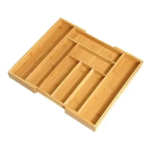 Bamboo Expandable Drawer Organizer Tray Adjustable Compartment Storage Box for Utensils Multi Use Desk Drawer Divider