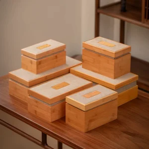 Bamboo Gift Box Set for Porcelain Tea Various Sizes and Colors for Bracelets Varnishing and Stamping Used