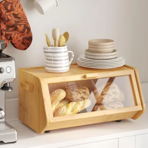 Bamboo Large Capacity Bread Box Suitable for Kitchen Countertop Wooden Bins Farmhouse Bread Biscuits Storage Bread Box Craft
