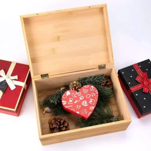 Bamboo Luxury Wooden Gift Box with Hinged Magnetic Lid for Small Business Dried Fruit Keepsake Storage Custom Logo OEM