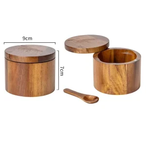 Bamboo Material Pepper Seasoning Salt Box with Magnetic Lids
