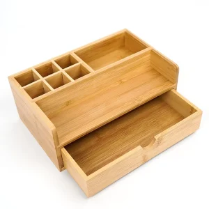 Bamboo Modern Minimalist Multi Functional Desktop Organizer with Drawers Office and Kitchen Storage Essential