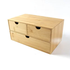 Bamboo Modern Minimalist Three Drawer Multi Tier Desktop Storage Box for Office and Cosmetic Organization
