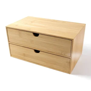 Bamboo Modern and Simple Desktop Double Drawer Multi Layer Drawer Style Office & Study Room Storage Cabinet Organizer Box