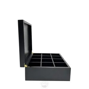Bamboo Packaging Tea Rectangular Cuustom Black Solid Wooden Tea Bag Box Organizer for Gift with 12 Compartments