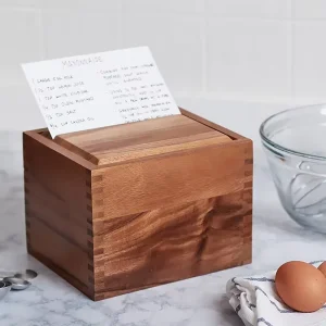 Bamboo Polished Recipe Box with 12 Dividers and Card Holder for Farmhouse Recipe Organizer Gift