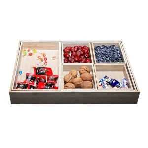 Bamboo Rectangle Multi Compartment Serving Tray with Solid Pattern for Tea & Snacks Living Room Use