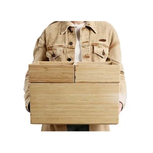 Bamboo Rectangle Stackable Storage Box for Kitchen & Home Organization Clothes Sundries & Cosmetics 12L Capacity
